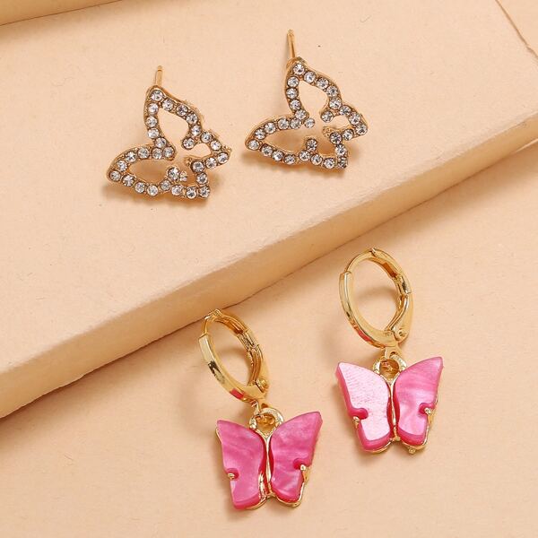 

2pairs Butterfly Decor Earrings Set, Multicolor