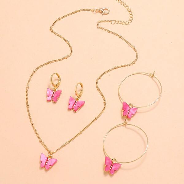 

5pcs Butterfly Decor Jewelry Set, Pink