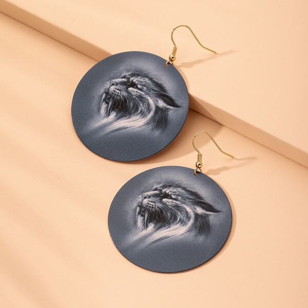 

Animal Pattern Round Drop Earrings, Grey