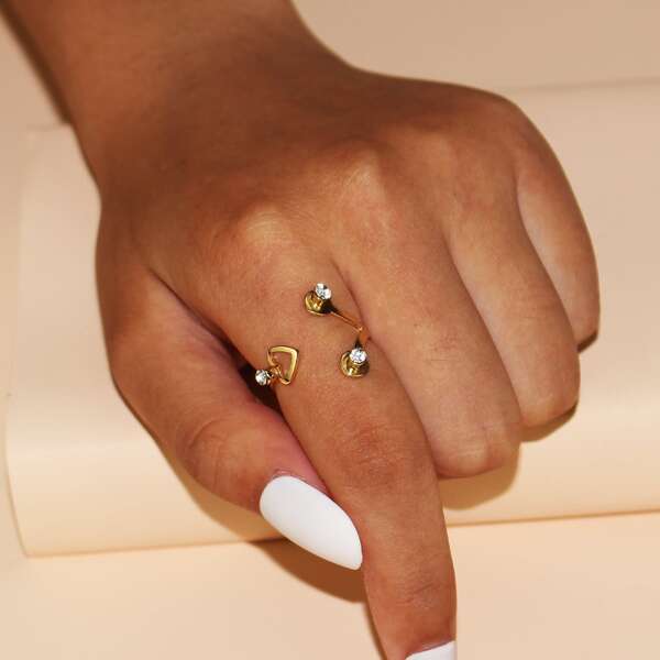 

Rhinestone Heart Decor Ring, Gold