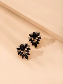 Rhinestone Stud Earrings - Black - View 1
