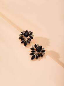 Rhinestone Stud Earrings - Black - View 2