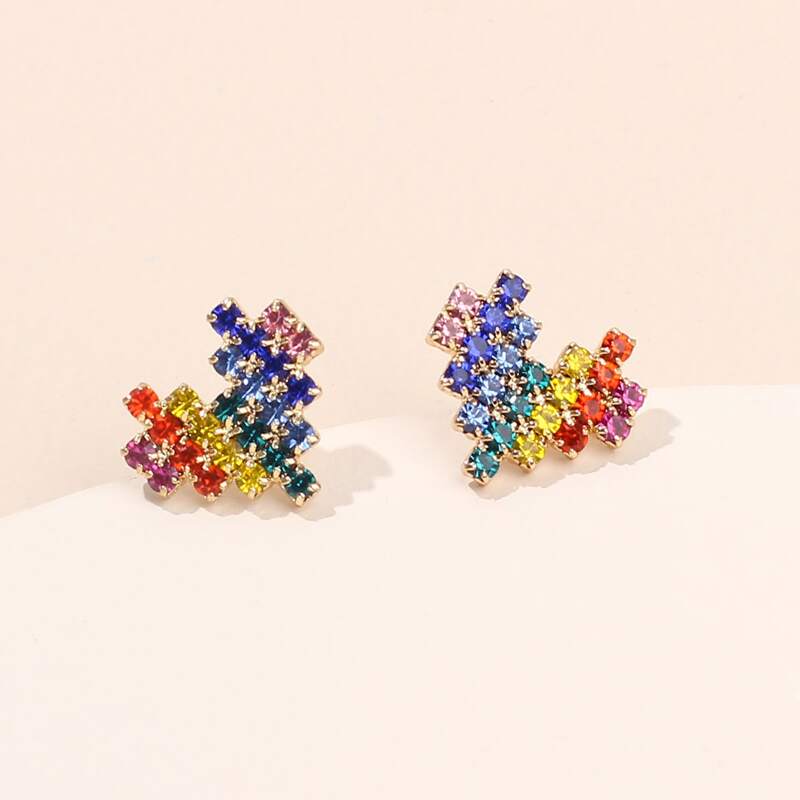 

Rhinestone Heart Stud Earrings, Multicolor