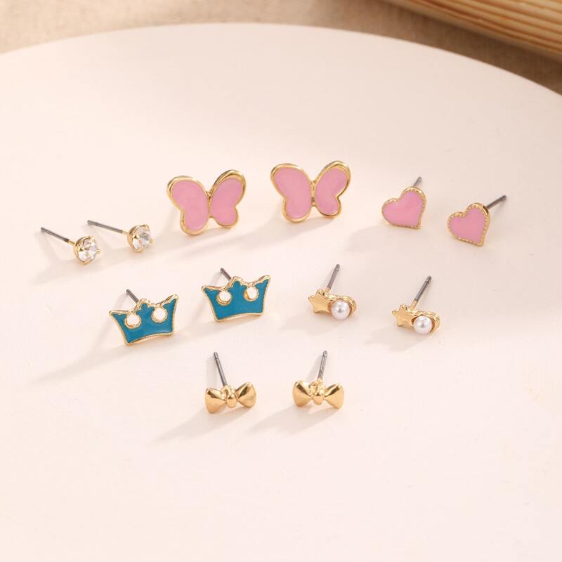 

6pairs Heart Shaped Earrings Set, Multicolor