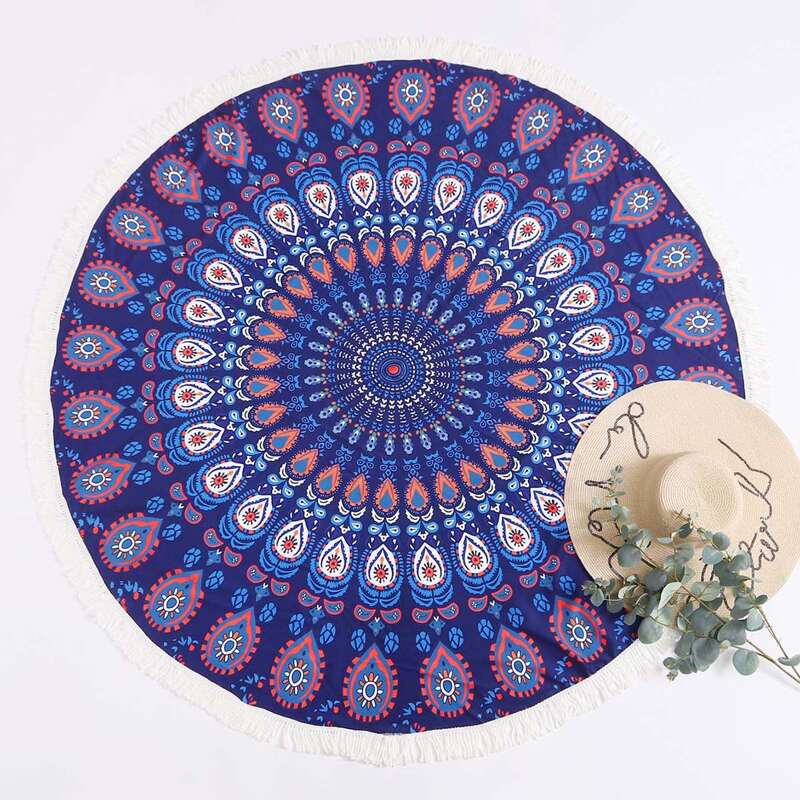 

Tribal Fringe Trim Round Beach Blanket, Multicolor