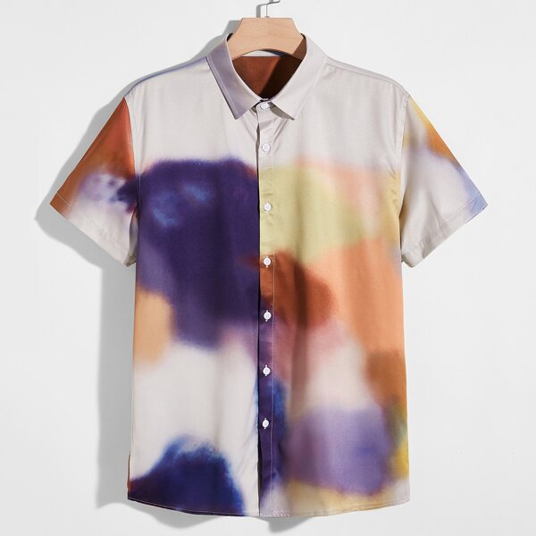 

Men Tie Dye Button Up Shirt, Multicolor