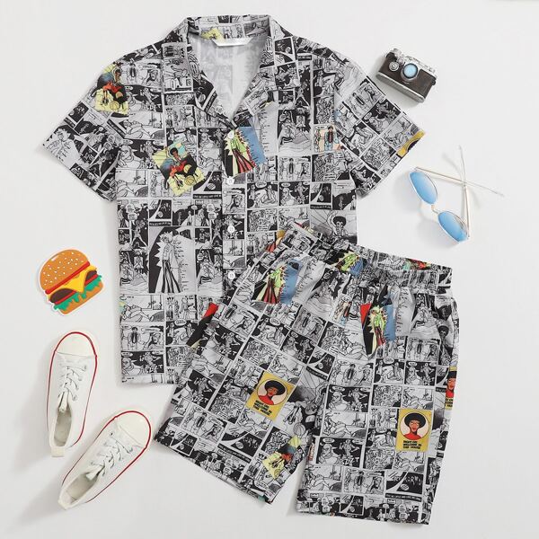 

Boys Pop Art Print Shirt & Shorts Set, Multicolor
