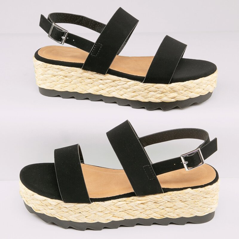 

Double Band Slingback Flatform Sandals, Black