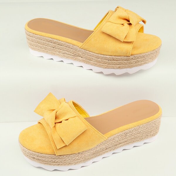 

Open Toe Bow Accent Platform Wedges, Yellow