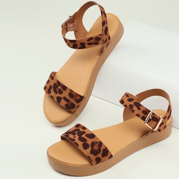

Leopard Buckled Ankle Flatform Sandals, Multicolor
