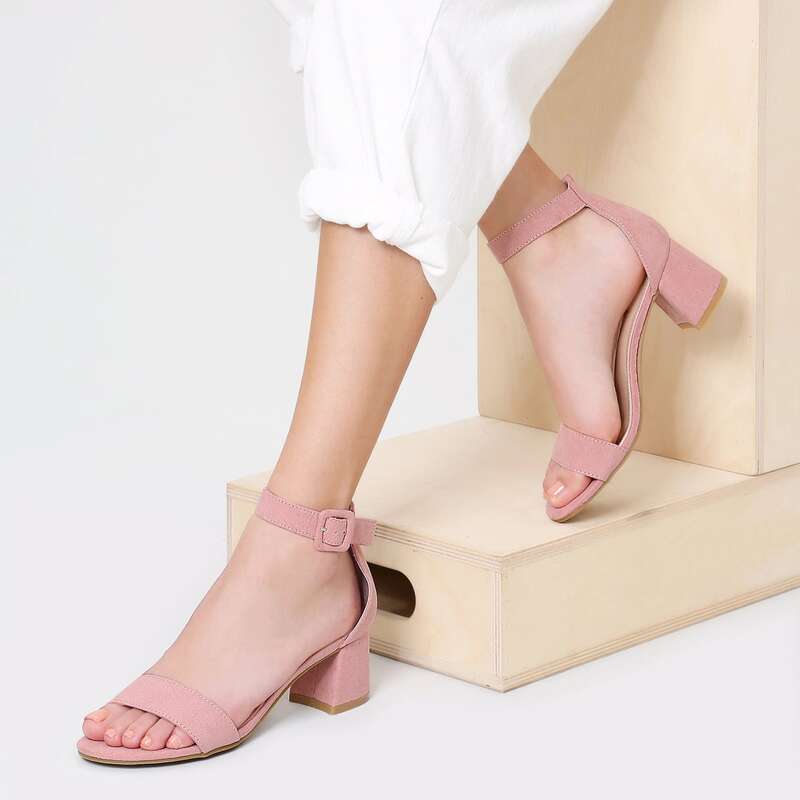 

Ankle Strap Single Band Low Block Heel Sandals, Pink