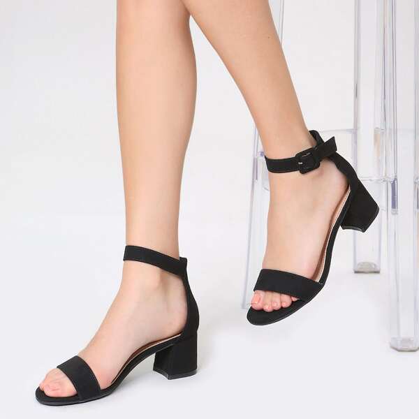 

Open Toe Ankle Strap Low Block Heel Sandals, Black