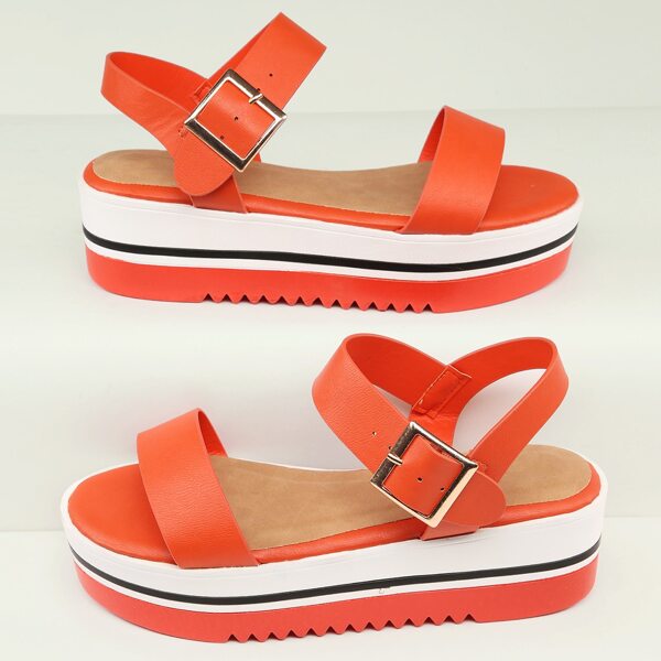 

One Band Buckled Ankle Flatform Sandals, Orange
