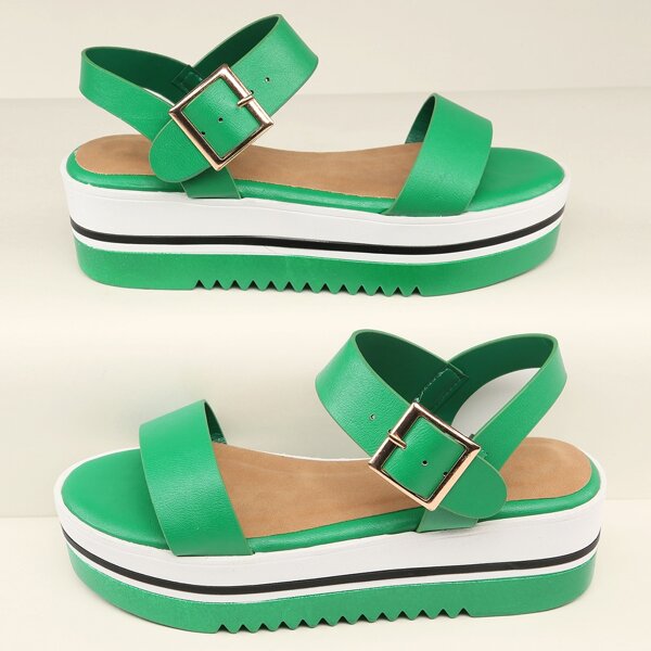 

Single Band Open Toe Flatform Sandals, Green