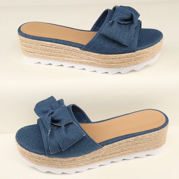 

Denim Knot Front Flatform Wedge Sandals, Blue