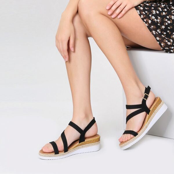 

Buckled Ankle Multi Strap Platform Sandals, Black