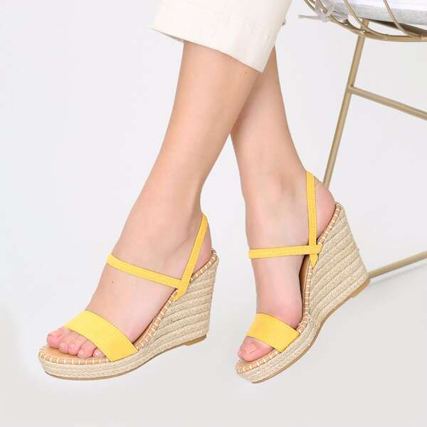 

Open Toe Ankle Strap Platform Wedges, Yellow
