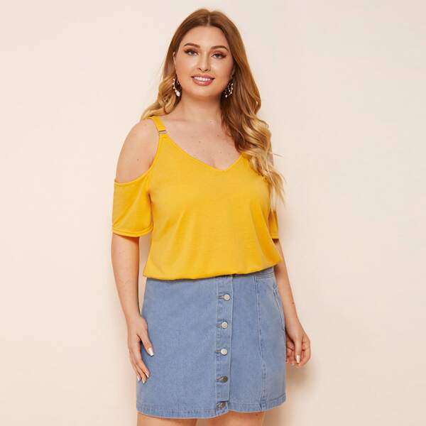 

Plus Cold Shoulder Short Sleeve Tee, Yellow