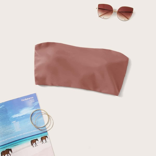 

Lace-up Back Reversible Bandeau Bikini Top, Dusty pink