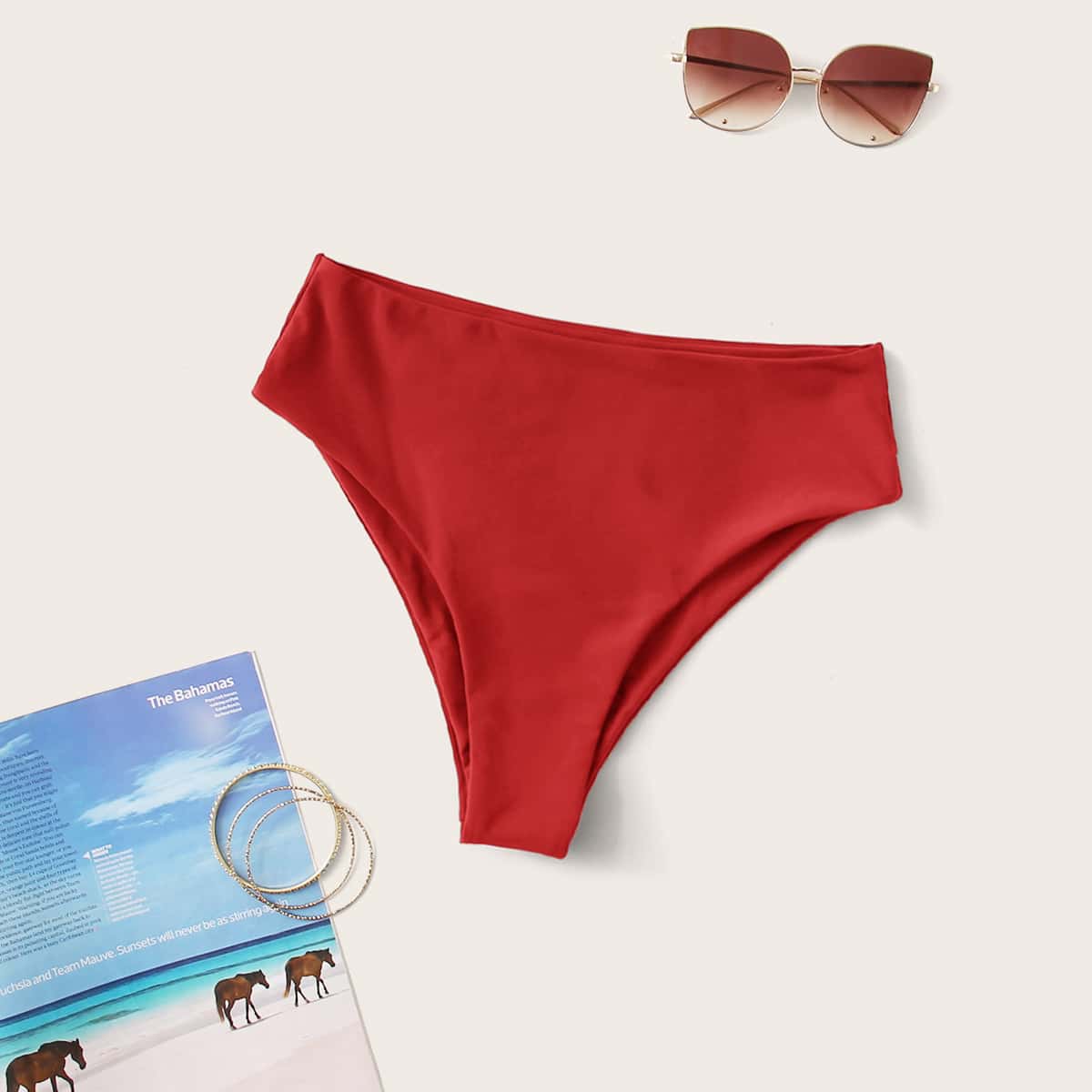 

High Waisted Bikini Panty, Red bright