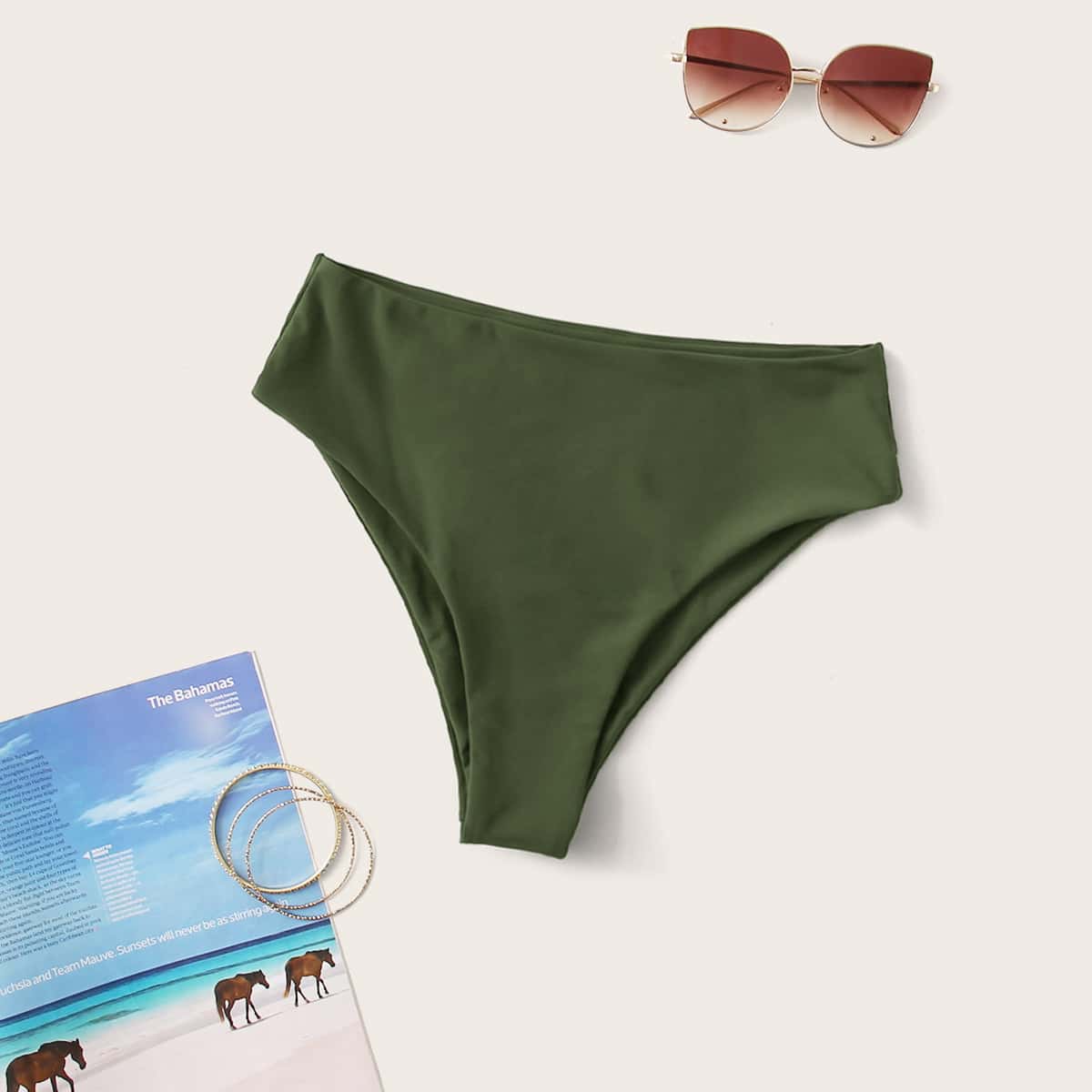 

High Waisted Bikini Panty, Army green