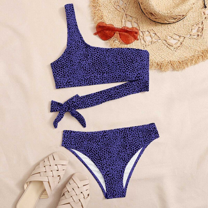 

Dalmatian Tie Side One Shoulder Bikini Swimsuit, Violet purple