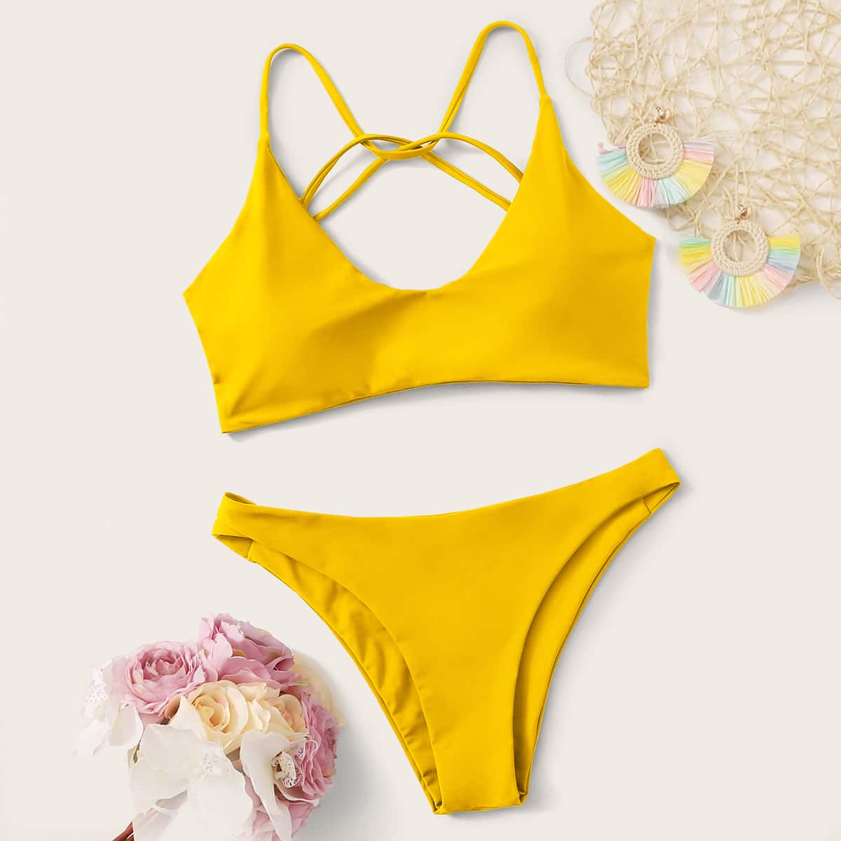 

Tie Back Cheeky Bikini Swimsuit, Yellow bright