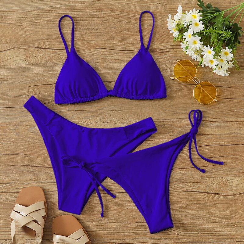 

3pack Triangle Tie Side Co-ord Bikini Swimsuit, Royal blue bright