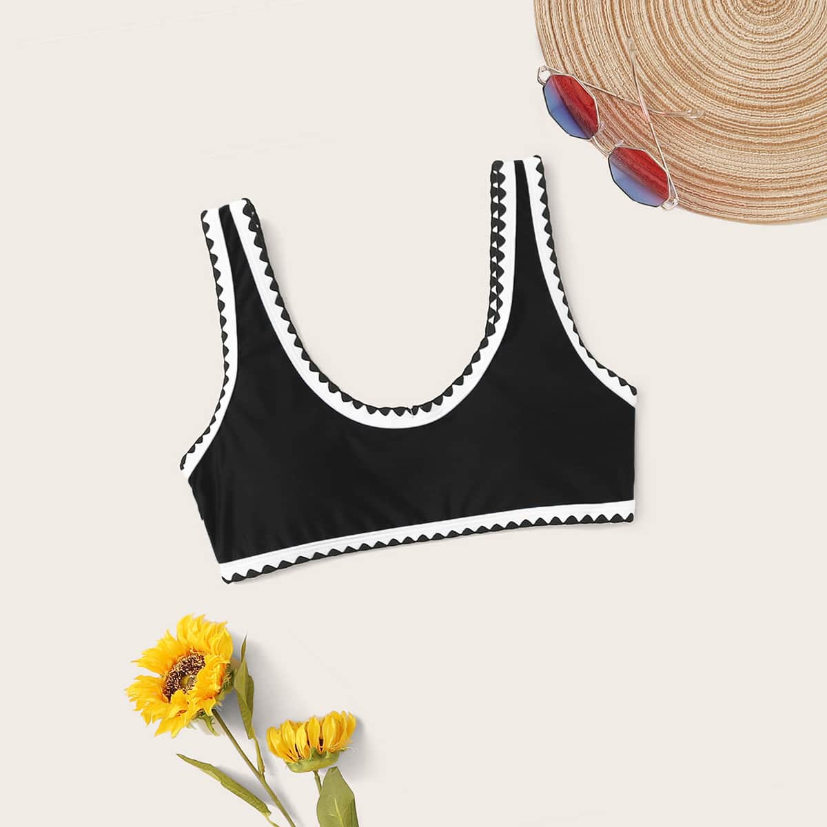 

Whip Stitch Bikini Top, Black