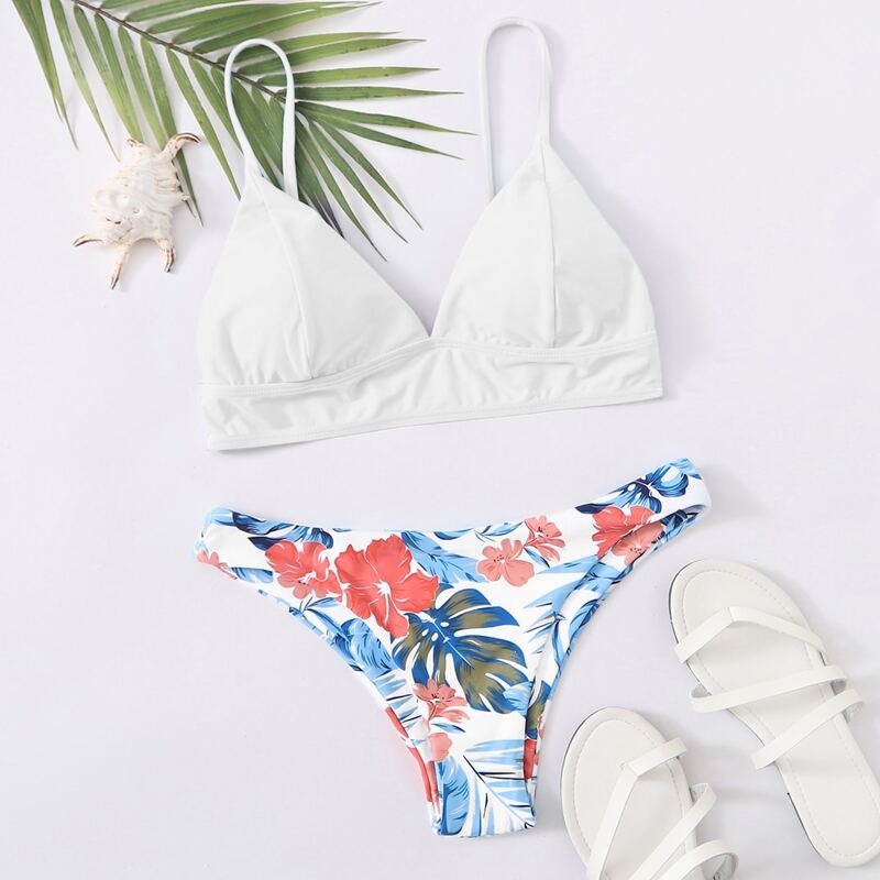 

Tropical Seam Detail Bikini Swimsuit, Multicolor