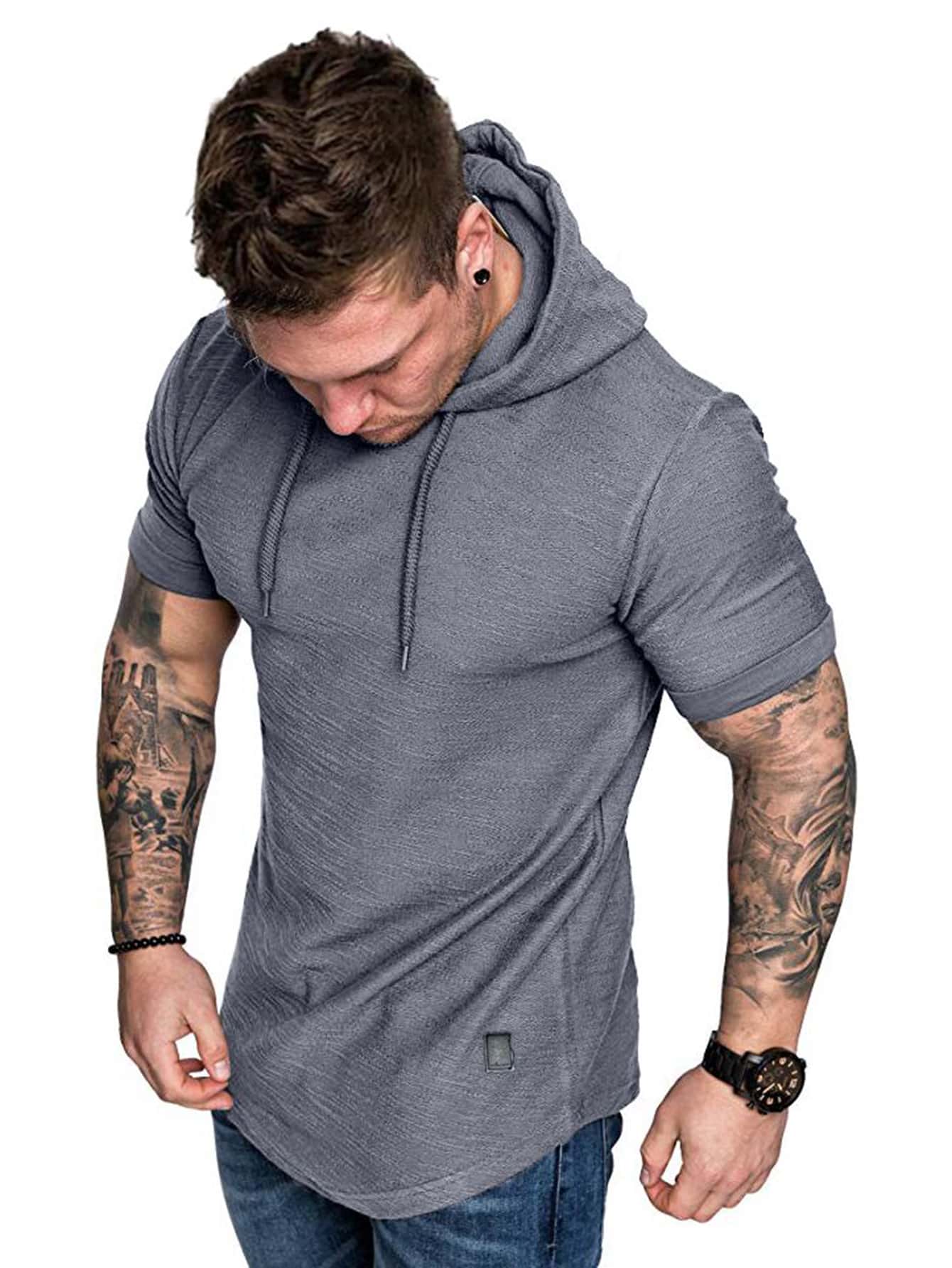Manfinity Homme Men Solid Drawstring Hooded Tee