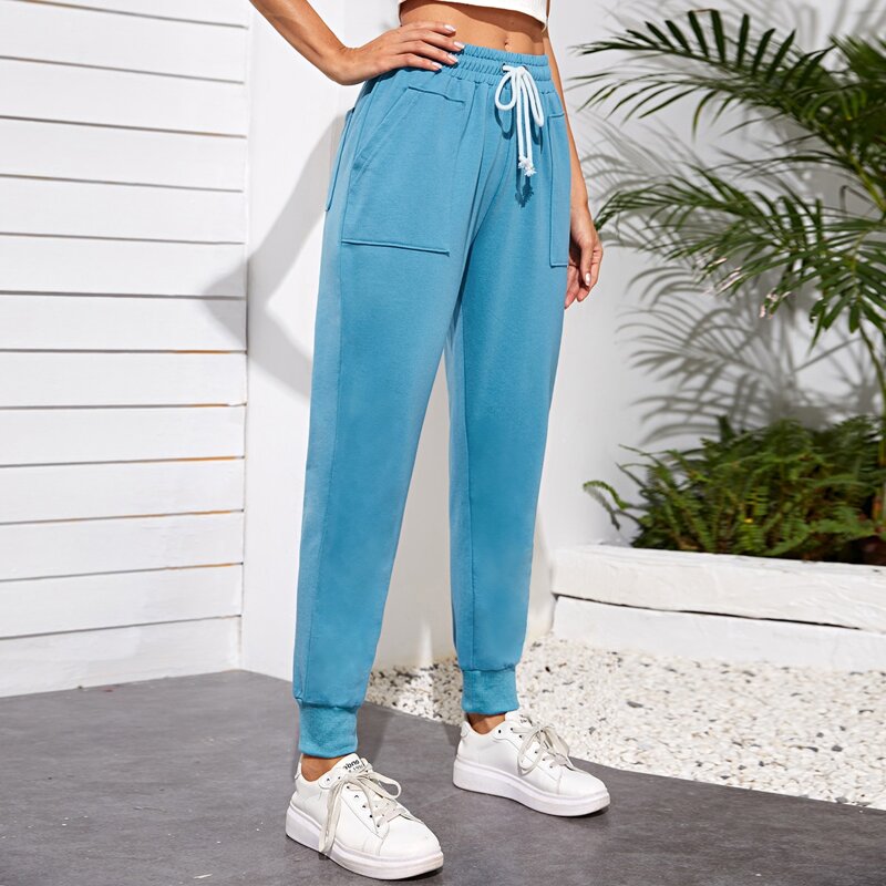 

Dual Pocket Drawstring Sports Pants, Blue