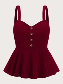 SHEIN MOD Top de tirantes de talla grande Volante rígido Liso Burdeos Elegante - Burdeos - Ver 2