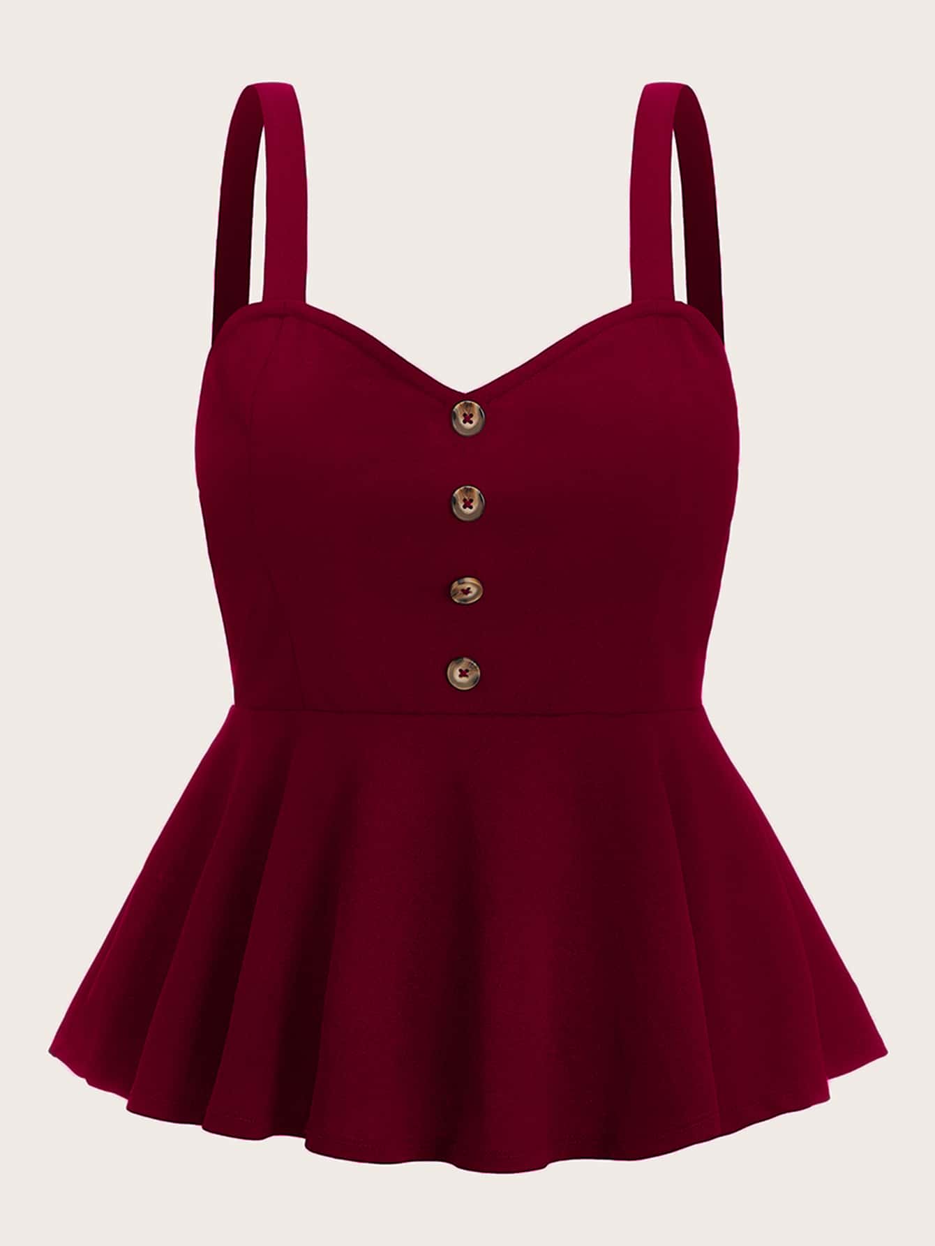 SHEIN MOD Top de tirantes de talla grande Volante rígido Liso Burdeos Elegante