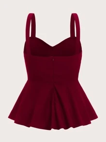 SHEIN MOD Top de tirantes de talla grande Volante rígido Liso Burdeos Elegante - Burdeos - Ver 3