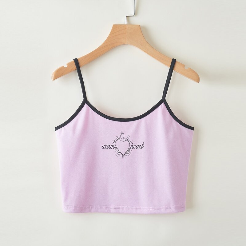 

Heart Graphic Contrast Binding Cami, Lilac purple