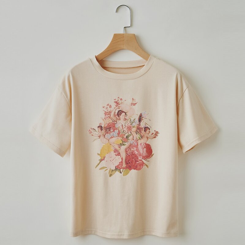 

Floral & Figure Graphic Tee, Beige