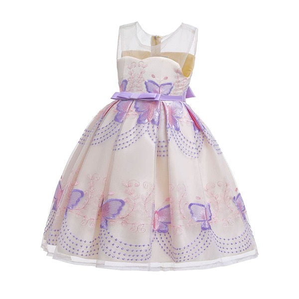 

Girls Butterfly Embroidered Big Bow Gown Dress, Multicolor