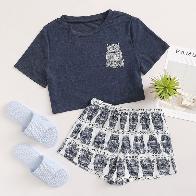 

Tribal And Owl Print PJ Set, Multicolor