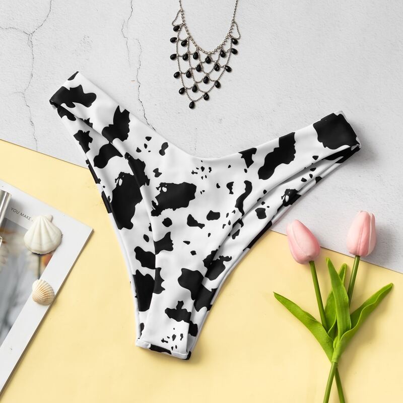 

Cow Print High Leg Bikini Panty, Black and white