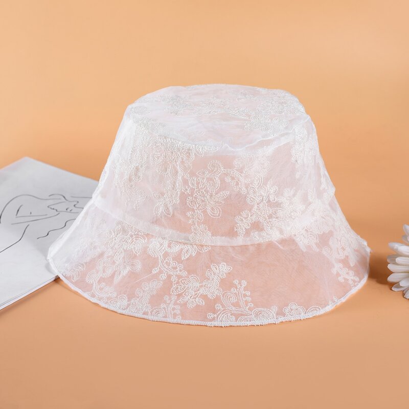 

Floral Embroidered Bucket Hat, White