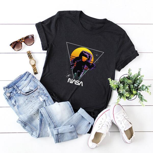

Plus Letter & Galaxy Print Tee, Black