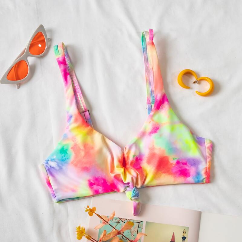 

Tie Dye Knot Hem Bikini Top, Multicolor