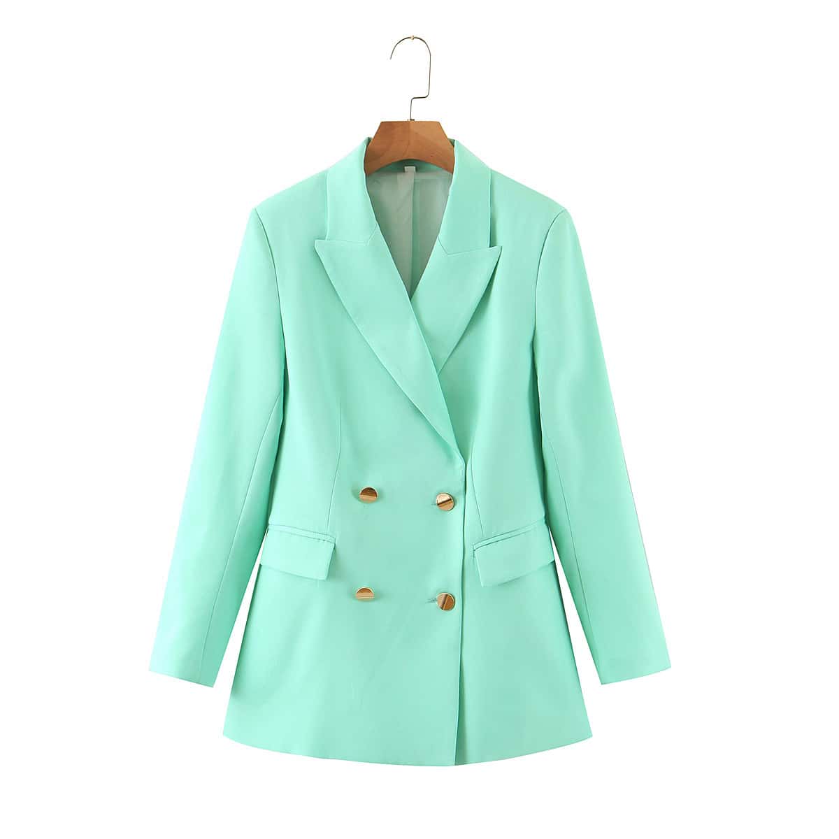 

Solid Shawl Collar Double Breasted Blazer, Mint green