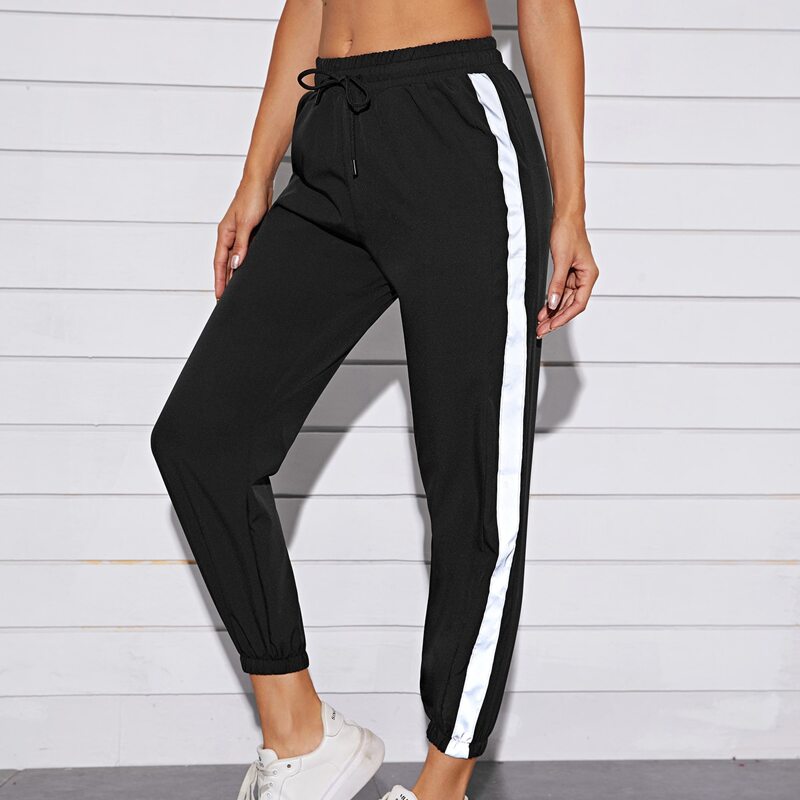 

Reflective Stripe Side Sports Pants, Black