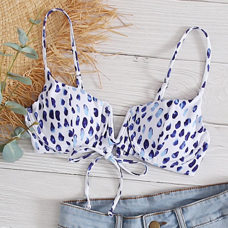 

Allover Print V Wired Underwire Bikini Top, Multicolor