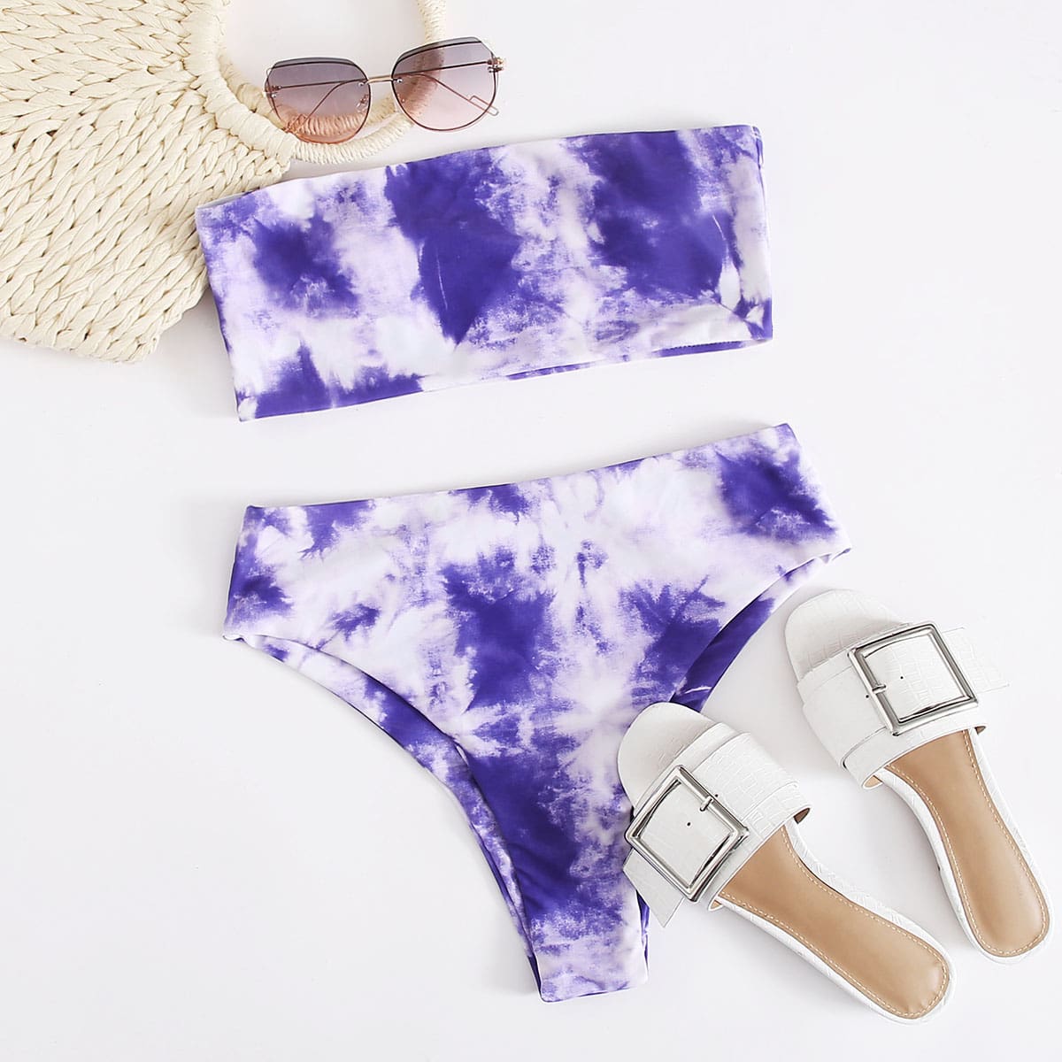 

Tie Dye High Waist Bandeau Bikini Swimsuit, Multicolor