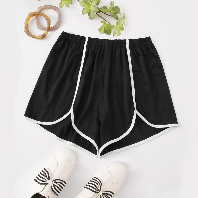 

Contrast Binding Dolphin Hem Shorts, Black
