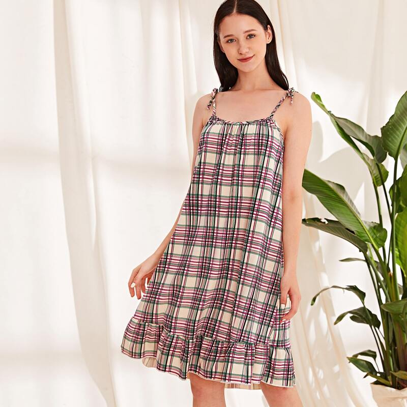 

Plaid Ruffle Hem Cami Nightdress, Multicolor