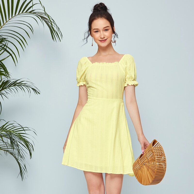 

Solid A-line Dress, Yellow pastel